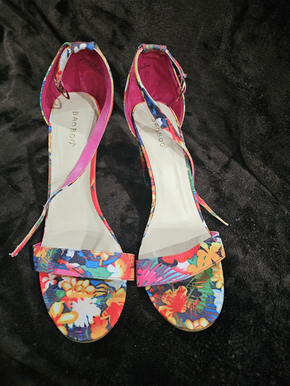 Bamboo Floral Ankle-Strap Sandals - Pink Multicolor